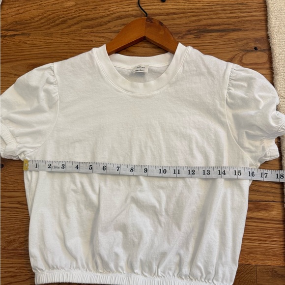 Aritzia WILFRED Piaf White Cotton Cropped Elastic Waist T-Shirt, Size Small - Picture 4 of 8